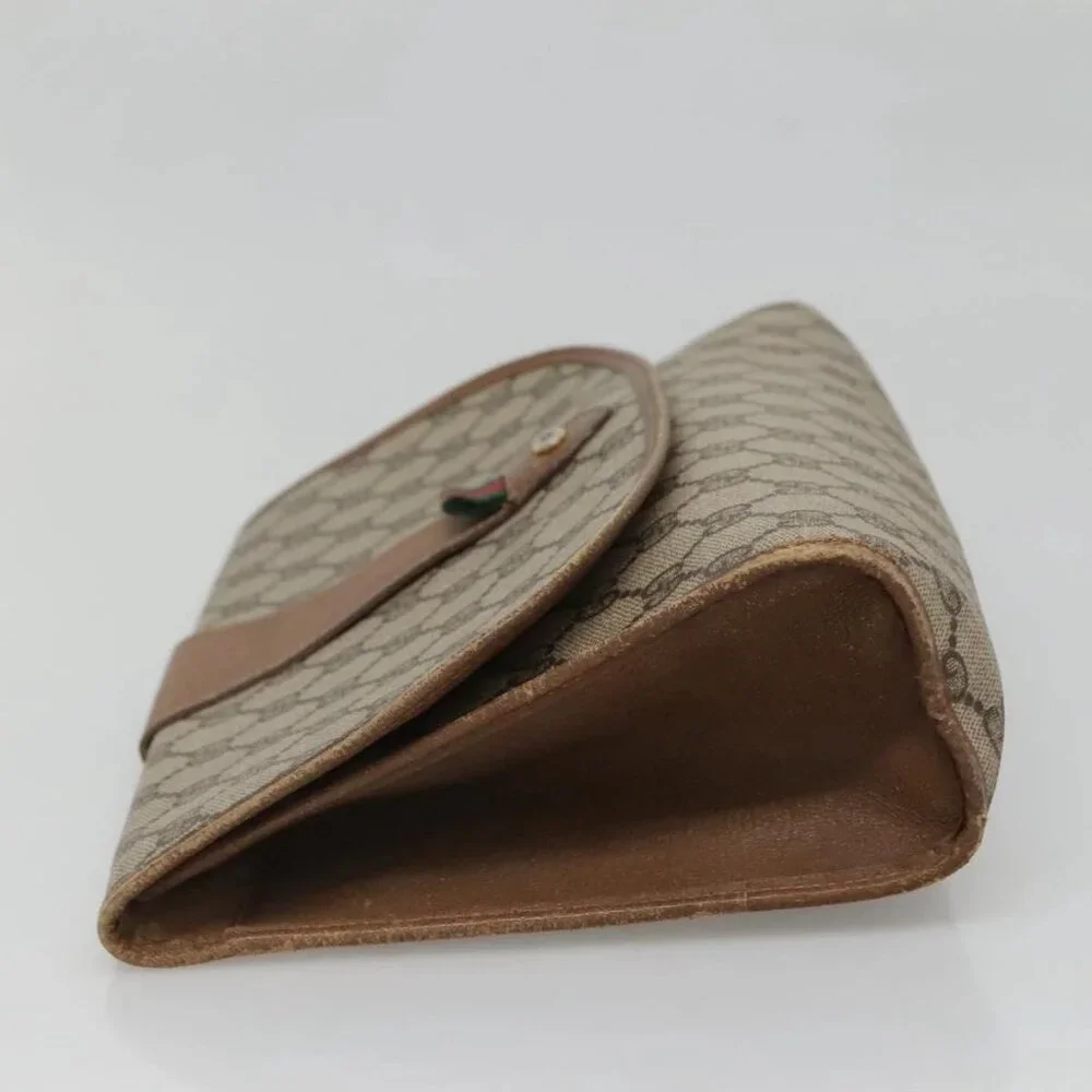 GUCCI GG Supreme Web Sherry Line Clutch Bag PVC Beige Gold 89 01 031 Auth 139970
